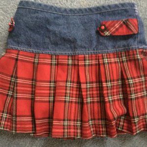 GIrls' red plaid and jean skirt